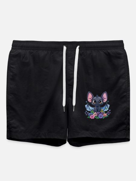 Playful Flower Bat - Swim Trunks - black