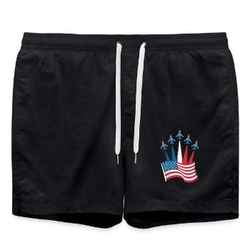 Patriotische US-Flagge Mit Jetflugzeugen - Badeshorts - Schwarz - Vorne - AI Model Male 185 light (185cm)