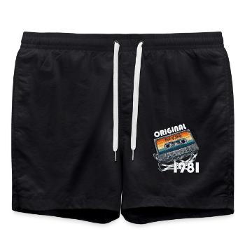 44th Birthday Cassette July Vintage 1981 - Swim Trunks - black - Front - AI Model Male 185 light (185cm)