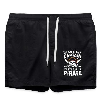 Work Like a Captain Party Like a Pirate Funny - Swim Trunks - black - Front - AI Model Male 185 light (185cm)