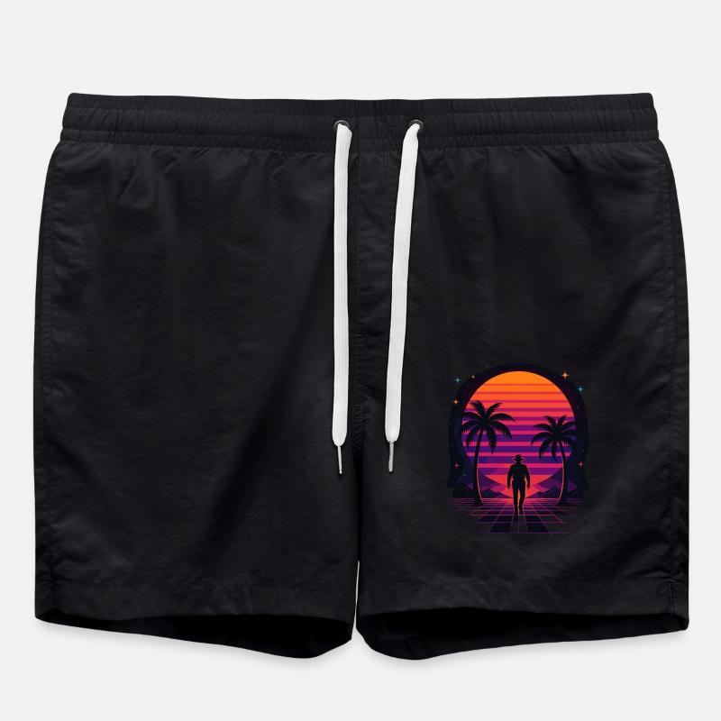 Synthwave Cowboy - Clothing Desert - Swim Trunks - black