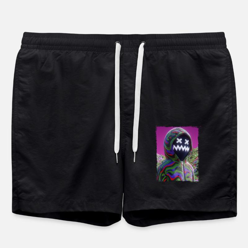 Psychedelic Maskenfigur Neon Glitch Grafik - Badeshorts - Schwarz