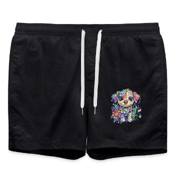 Colorful fantasy dog with flowers - Swim Trunks - black - Front - AI Model Male 185 light (185cm)