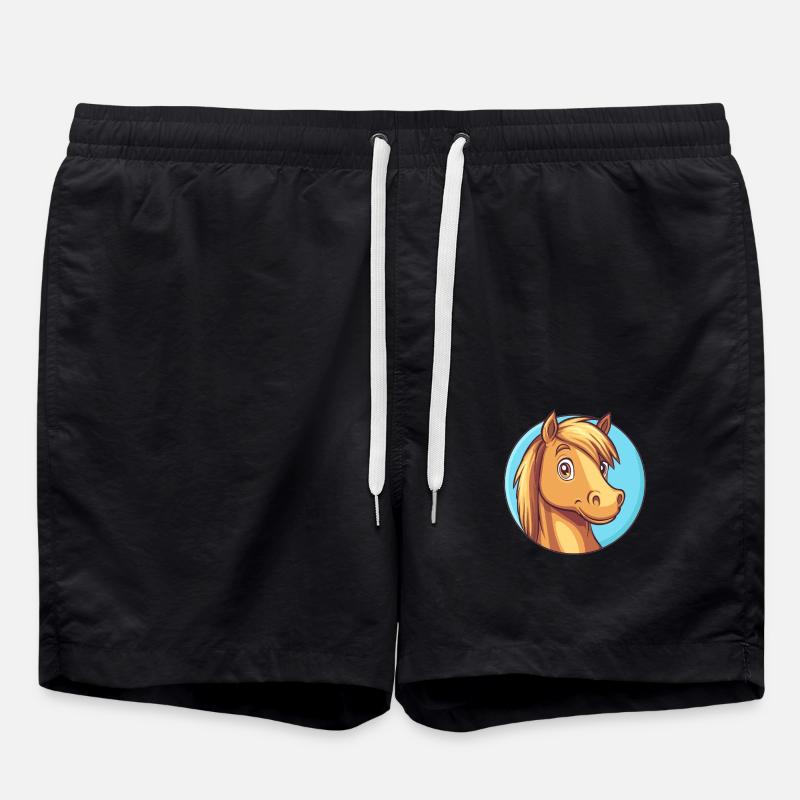 Fröhliches Pferd mit Lächeln - Badeshorts - Schwarz