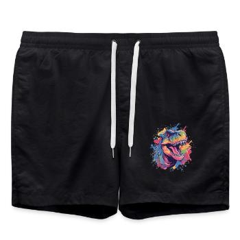 Bunter Dino im Farbchaos - Badeshorts - Schwarz - Vorne - AI Model Male 185 light (185cm)