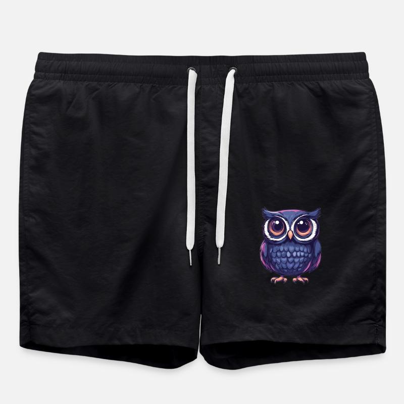 Niedliche Eule mit Kulleraugen - Badeshorts - Schwarz