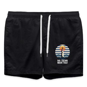 Na Denn Man Tau Leuchtturm Sonnenuntergang Maritim - Badeshorts - Schwarz - Vorne - AI Model Male 185 light (185cm)