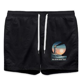 Na Denn Man Tau - Leuchtturm Und Welle Im - Badeshorts - Schwarz - Vorne - AI Model Male 185 light (185cm)