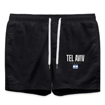 Tel Aviv Israel - Swim Trunks - black - Front - AI Model Male 185 light (185cm)