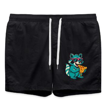 Waschbär mit Sonnenbrille isst Pizza - Badeshorts - Schwarz - Vorne - AI Model Male 185 light (185cm)