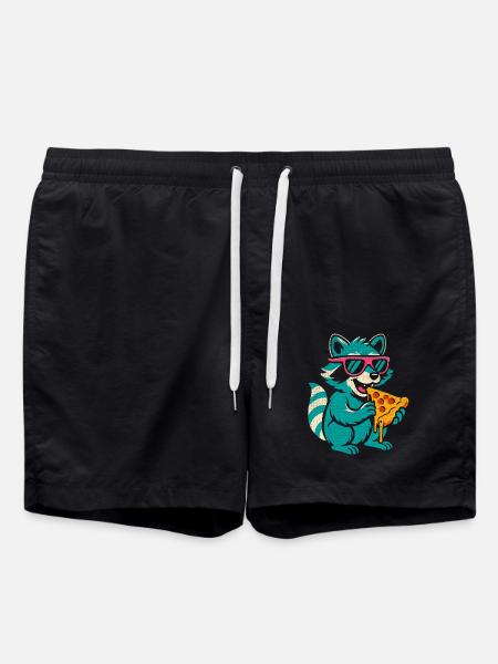 Waschbär mit Sonnenbrille isst Pizza - Badeshorts - Schwarz