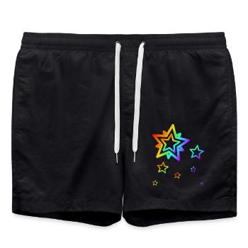 Colorful Stars Shooting Star Rainbow Gradient - Swim Trunks - black - Front - AI Model Male 185 light (185cm)