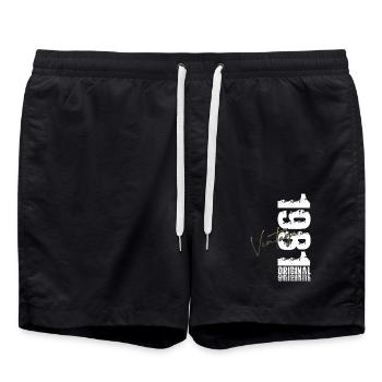 44. Geburtstag Original Jahrgang 1981 - Badeshorts - Schwarz - Vorne - AI Model Male 185 light (185cm)