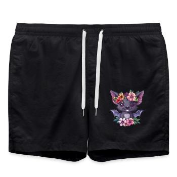 Flower Bat with Smile - Swim Trunks - black - Front - AI Model Male 185 light (185cm)