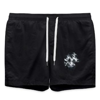 Wolf silhouette with palm trees and sunlight - Swim Trunks - black - Front - AI Model Male 185 light (185cm)