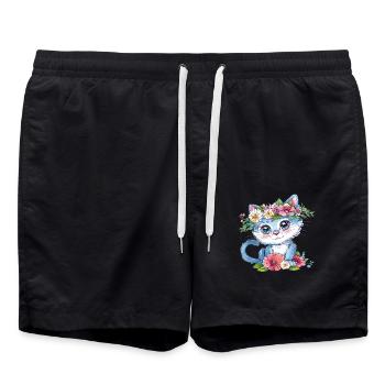 Flower cat in a wreath - Swim Trunks - black - Front - AI Model Male 185 light (185cm)