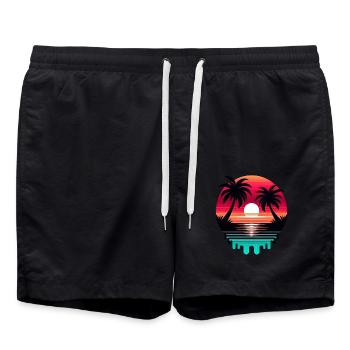 Sunlight summer vibes palm trees beach - Swim Trunks - black - Front - AI Model Male 185 light (185cm)