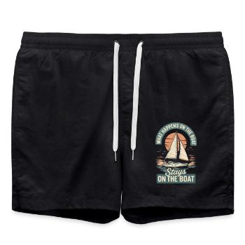 What happens on the boat humorous captain - Swim Trunks - black - Front - AI Model Male 185 light (185cm)
