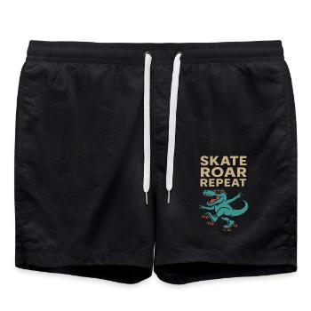 Lustiger Dinosaurier und Rollschuhfahrer Spruch - Badeshorts - Schwarz - Vorne - AI Model Male 185 light (185cm)