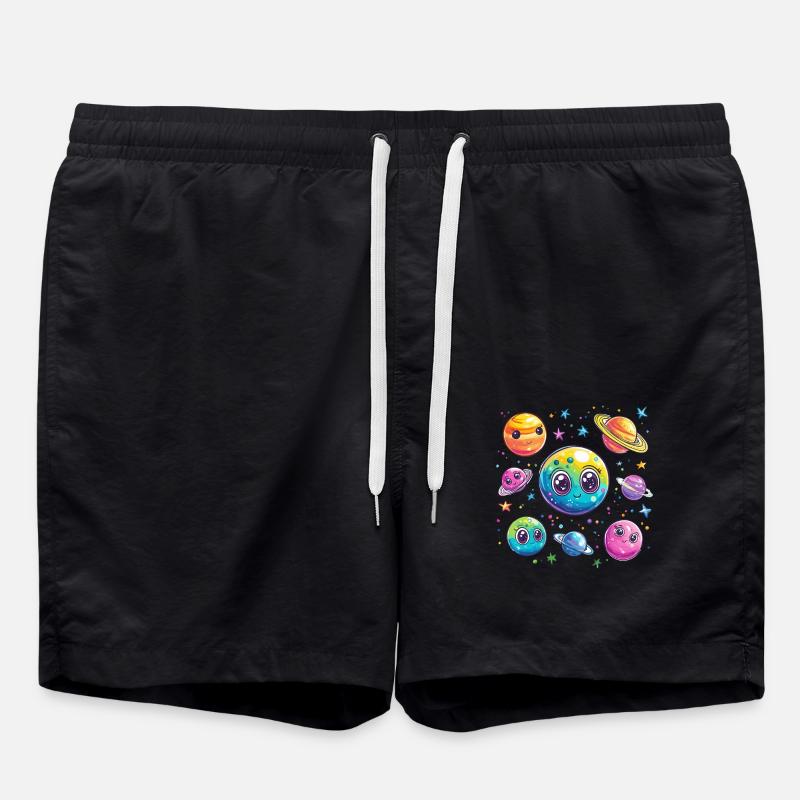 Bunte Planetenfreunde - Badeshorts - Schwarz