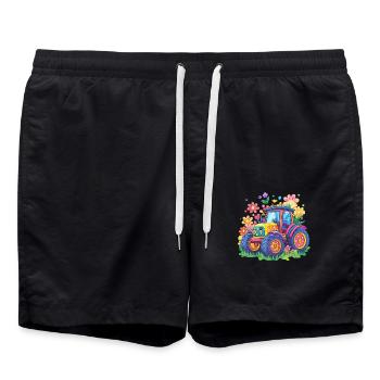 Bunter Blumentraktor - Badeshorts - Schwarz - Vorne - AI Model Male 185 light (185cm)