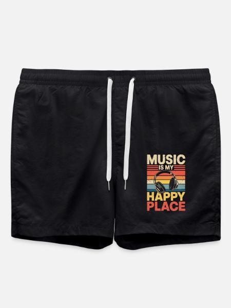 Music My Happy Place Musik Liebhaber DJ Kopfhörer - Badeshorts - Schwarz