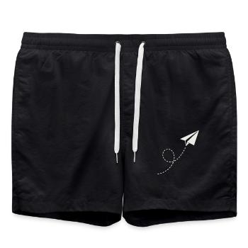 Paper Airplane – Minimalist Flight Design - Swim Trunks - black - Front - AI Model Male 185 light (185cm)