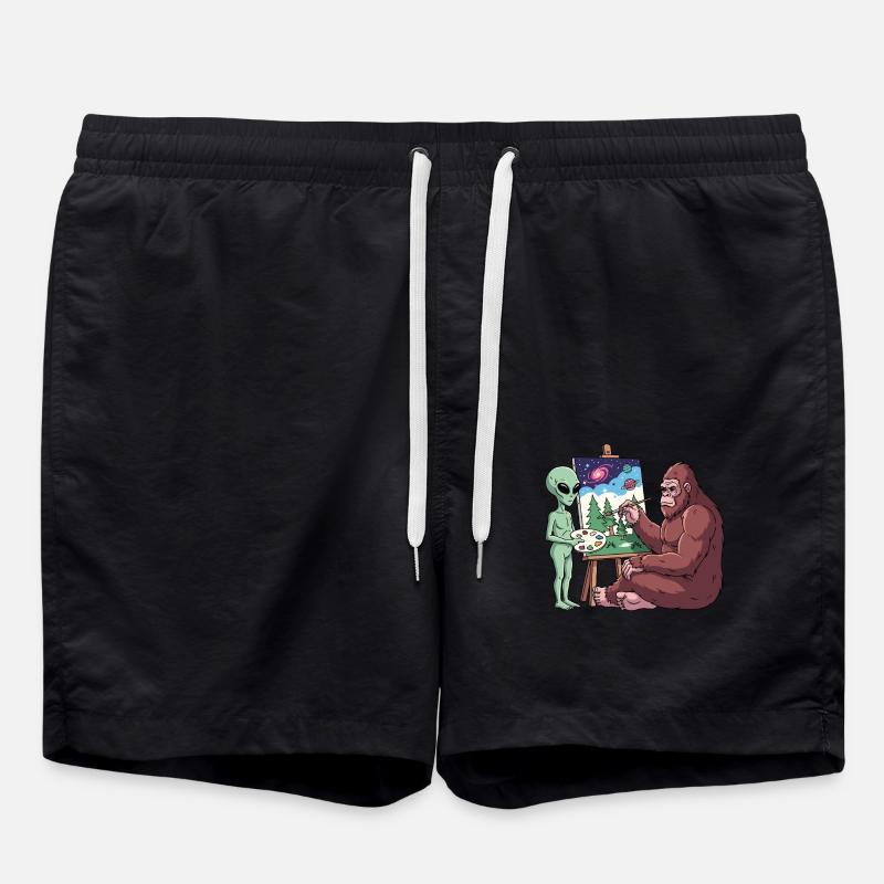 Alien And Bigfoot - Swim Trunks - black