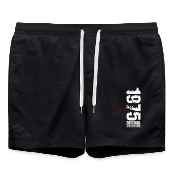 50. Geburtstag Legende August Jahrgang 1975 - Badeshorts - Schwarz - Vorne - AI Model Male 185 light (185cm)