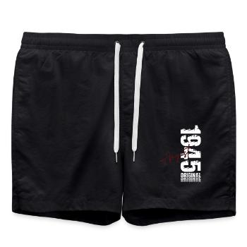 80th Birthday Legend August Born in 1945 - Swim Trunks - black - Front - AI Model Male 185 light (185cm)