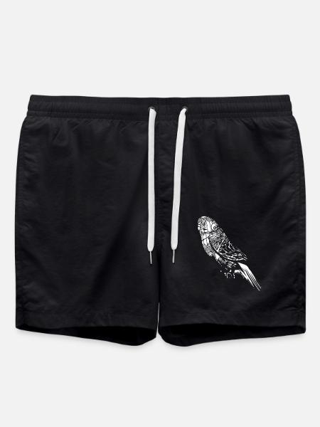 Parakeet Floral Pattern - Swim Trunks - black