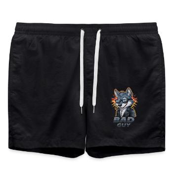 Loup cool avec lunettes de soleil et veste en cuir - salle de bain - Short de bain - noir - Devant - AI Model Male 185 light (185cm)