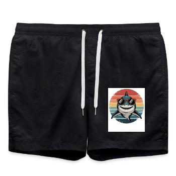 70s 80s Sommer Retro Vintage Hai mit Sonnenbrille - Badeshorts - Schwarz - Vorne - AI Model Male 185 light (185cm)