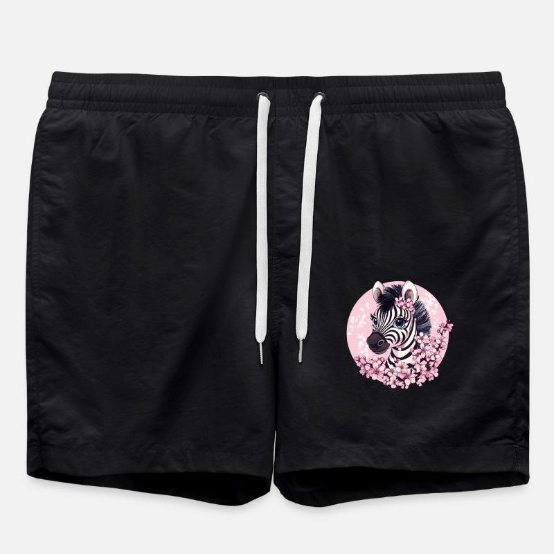 Zebra mit Kirschblüten - Badeshorts - Schwarz