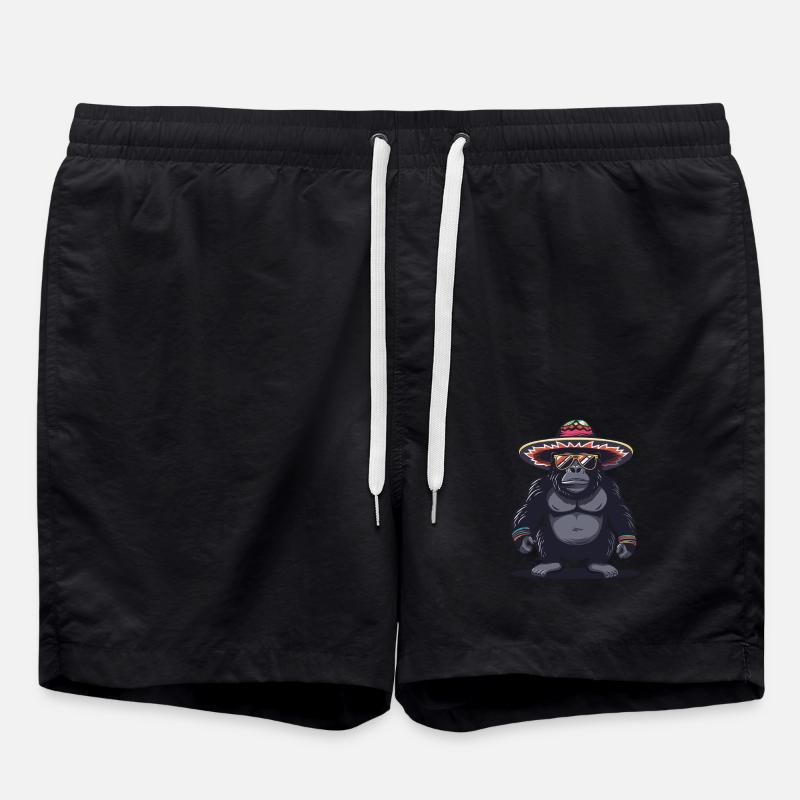 Gorilla Comic Funny Sombrero - Swim Trunks - black