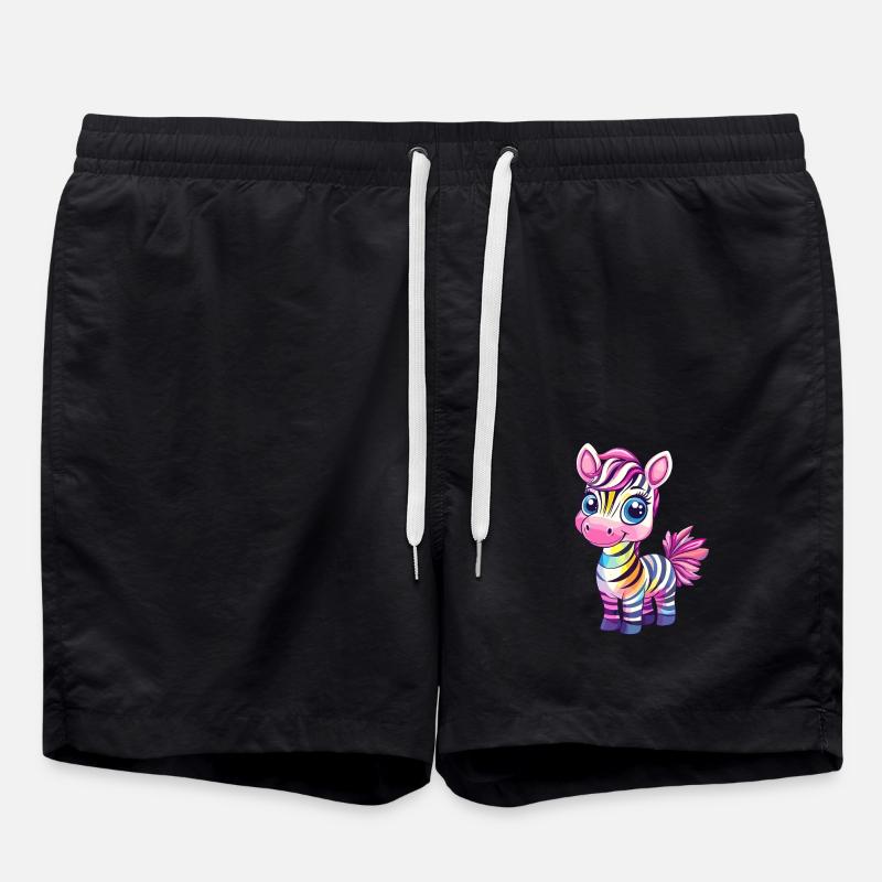 Regenbogen Zebra Kindermotiv - Badeshorts - Schwarz