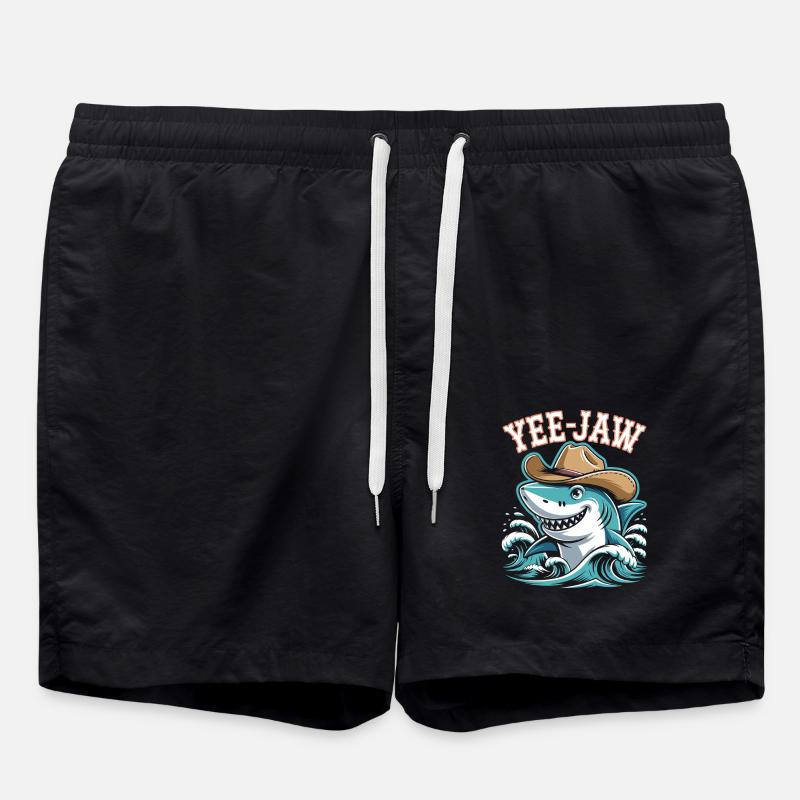 Yee Jaw Funny Cowboy Shark - Swim Trunks - black