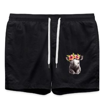 Baby rhinoceros with flowers - Swim Trunks - black - Front - AI Model Male 185 light (185cm)