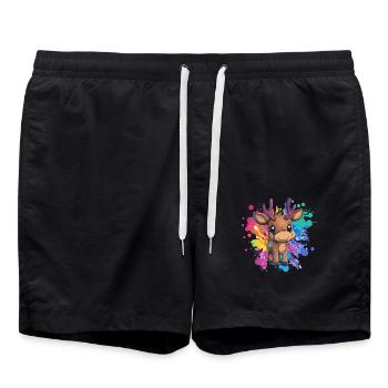 Rehkitz auf Farbexplosion - Badeshorts - Schwarz - Vorne - AI Model Male 185 light (185cm)