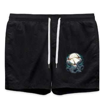 Three Blue Heron Moon Howl - Swim Trunks - black - Front - AI Model Male 185 light (185cm)