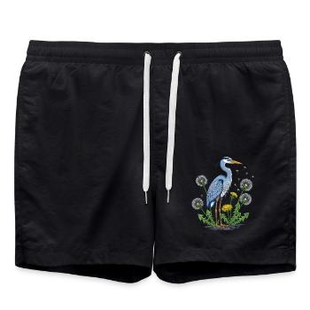 Blue Heron and Dandelion - Swim Trunks - black - Front - AI Model Male 185 light (185cm)