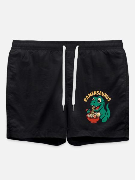 Lustiger Dinosaurier der Ramen Nudeln isst - Badeshorts - Schwarz