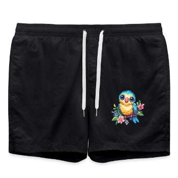 Oiseau coloré avec des fleurs - Short de bain - noir - Devant - AI Model Male 185 light (185cm)