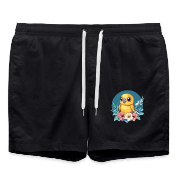 Papagei mit Blütenkreis - Badeshorts - Schwarz - Vorne - AI Model Male 185 light (185cm)