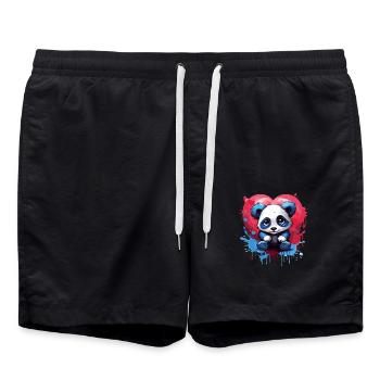 Panda with Heart Background - Swim Trunks - black - Front - AI Model Male 185 light (185cm)