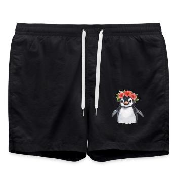 Pingouin avec couronne de fleurs - Short de bain - noir - Devant - AI Model Male 185 light (185cm)