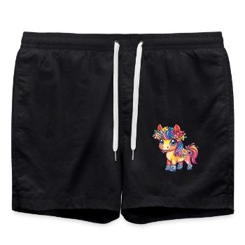 Poney fleur au look arc-en-ciel - Short de bain - noir - Devant - AI Model Male 185 light (185cm)