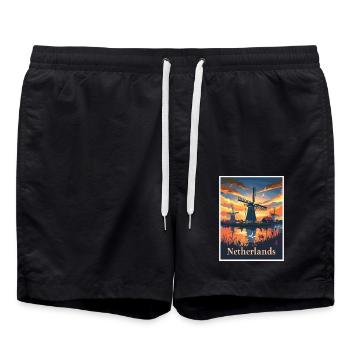 Pays-Bas Moulins à vent Art du paysage - Short de bain - noir - Devant - AI Model Male 185 light (185cm)