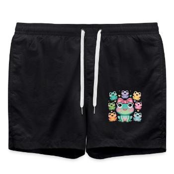Cheerful frog family with bow for kids - Swim Trunks - black - Front - AI Model Male 185 light (185cm)