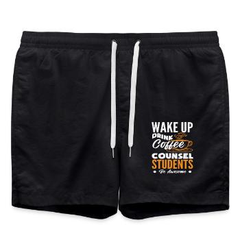 Wake Up, Drink, Coffee, School Counselor - Swim Trunks - black - Front - AI Model Male 185 light (185cm)